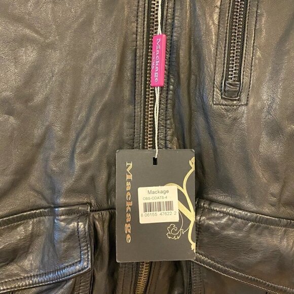 NEW Mackage Women's Bomber Jacket Coat Black Zip Up Flap Pockets Leather Medium - Picture 8 of 10